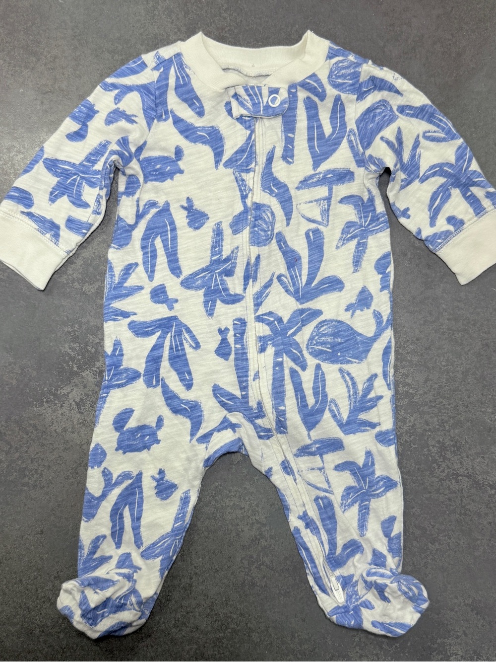 Carter’s 3M Blue Tropical Palm Footed Sleeper 2-Way Zip Cotton Baby Pajamas